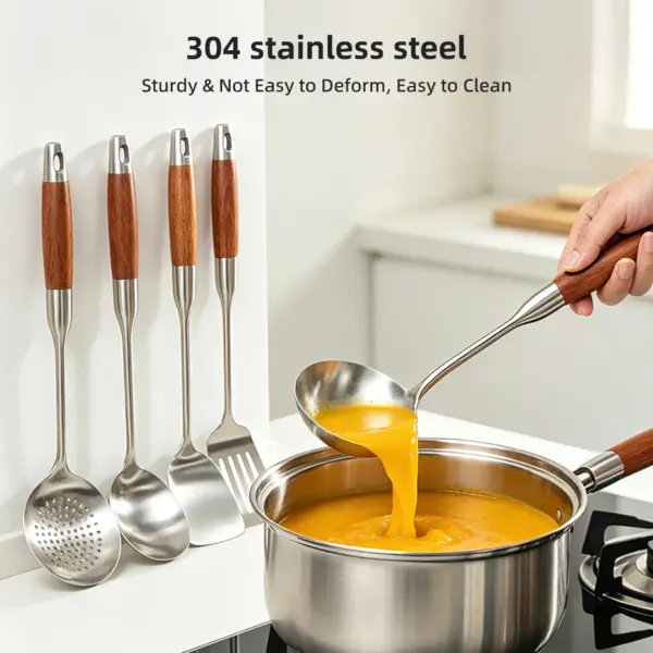 Walfos Stainless Steel Cooking Utensils with Wood Handles Walfos Stainless Steel Cooking Utensils with Wood Handles